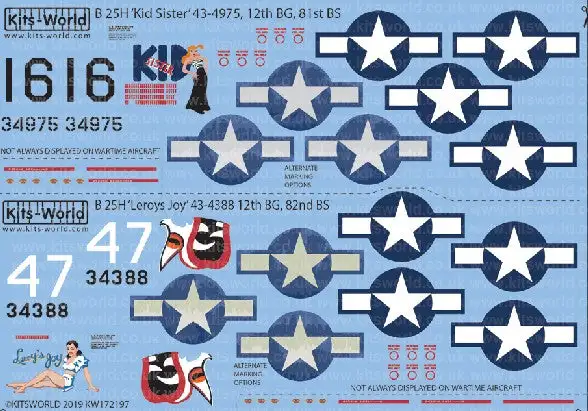 Warbird Decals Kits World 172197 1/72 B25H Kid Sister, Leroys Joy