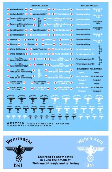 Archer Fine Transfers 77016 Waterslide Decal: 1/35 German Shipping Crate & Box Stencils