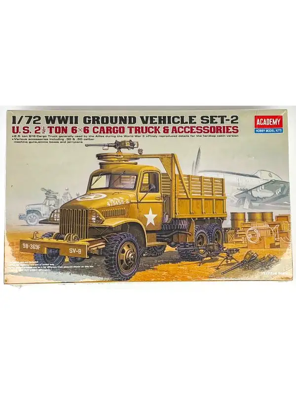Academy 13402 U.S. 2 1/2 Ton 6x6 Cargo Truck & Accessories 1/72 Scale Model Kit