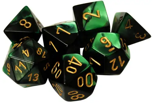 Chessex Dice Set: Gemini Black-Green w/Gold (7)