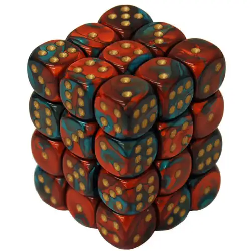 Chessex 12mm d6 Set: Gemini Astral Red-Teal w/ Gold (36)