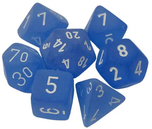 Chessex Dice Set: Frosted Blue w/White (7)