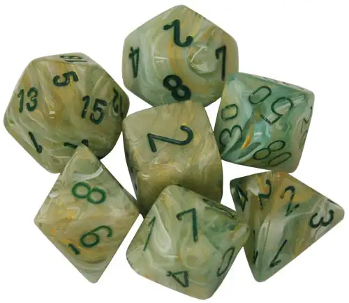 Chessex Dice Set: Marble Green w/ Dark Green (7)