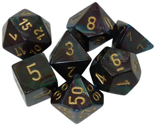 Chessex Dice Set: Lustrous Shadow/Gold (7)