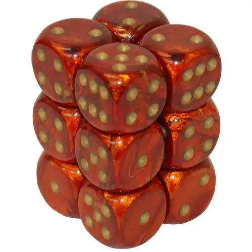 Chessex 16mm d6 Set: Scarab Scarlet w/Gold (12)