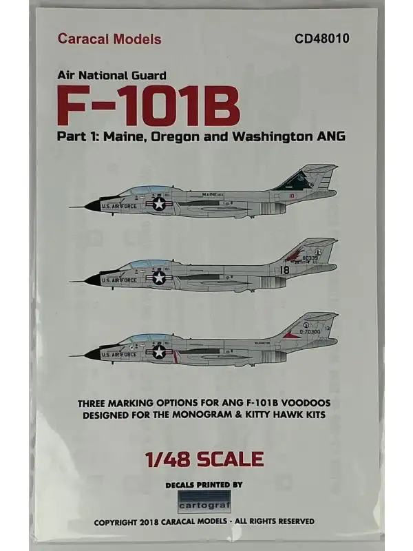 Caracal Models CD48010 Air National Guard F-101B 1/48 Scale Aircraft Decals