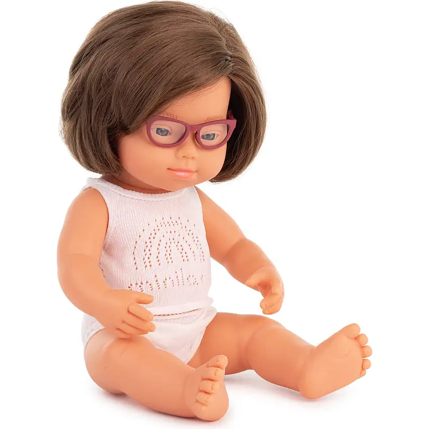Caucasian Baby Doll | Girl with Down Syndrome with Glasses 15"
