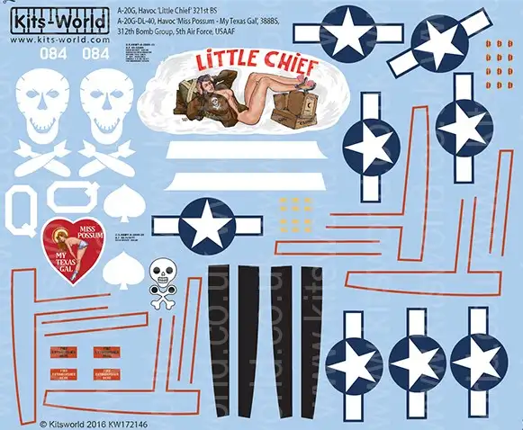 Warbird Decals Kits World 172146 1/72 A20G Havocs Little Chief, Miss Possum My Texas Gal