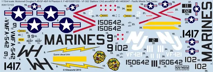 Warbird Decals Kits World 172103 1/72 F4B/G Tigers, Phantom II Black Lions & Pacemakers