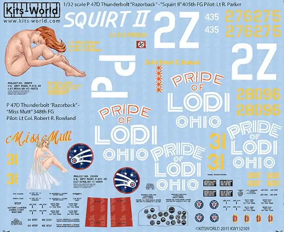 Warbird Decals Kits World 132105 1/32 P47D Squirt II, Miss Mutt