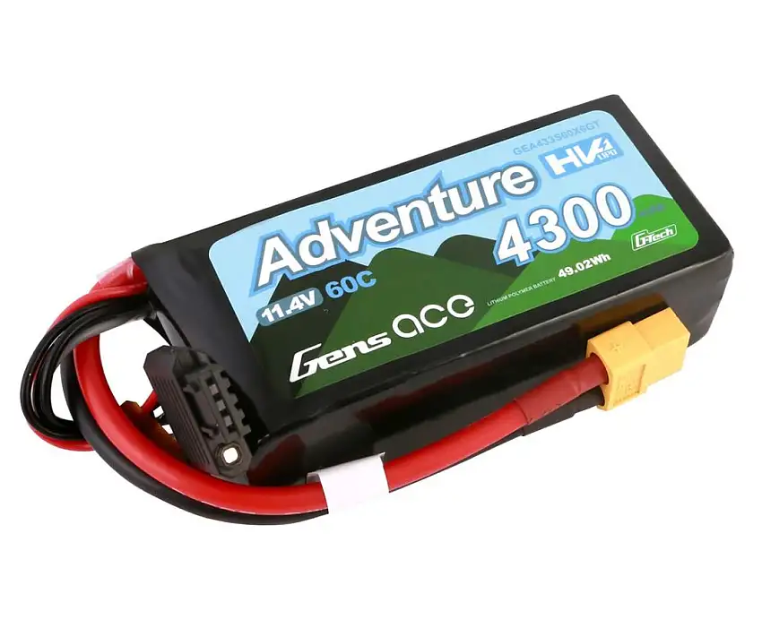 Gens ace 4300mAh 3S 60C 11.4V Adventure High Voltage G-tech Lipo Battery with XT60 Plug