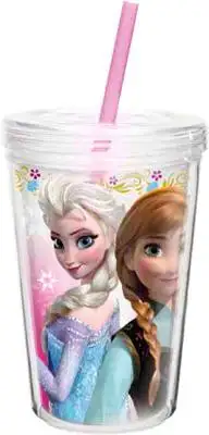 Disney Frozen 13 Oz Anna & Elsa Double-Wall Tumbler with Straw