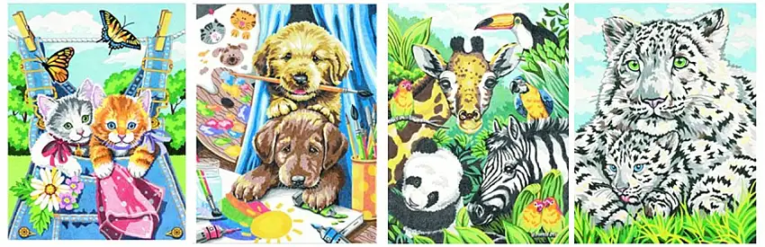 Friendly Animals Variety Pack Pencil by Number (4 9"x12") Dimensions Paint by Number
