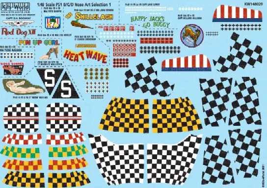 Warbird Decals Kits World 148029 1/48 P51D Nose Art, Kill Markings & Checkers for 10 Aircraft