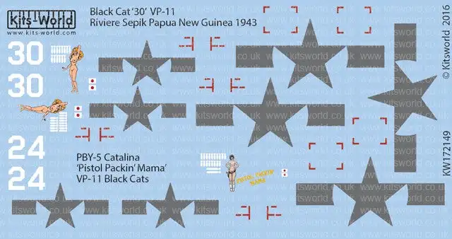 Warbird Decals 172149 1/72 PBY5 Catalina Black Cat 30 VP11 Riviere Sepik Papua N