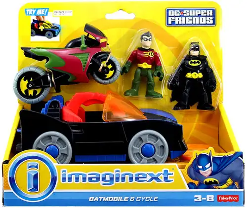 Fisher Price DC Super Friends Imaginext Batmobile & Cycle 3-Inch Figure Set [With Batman and Robin!]