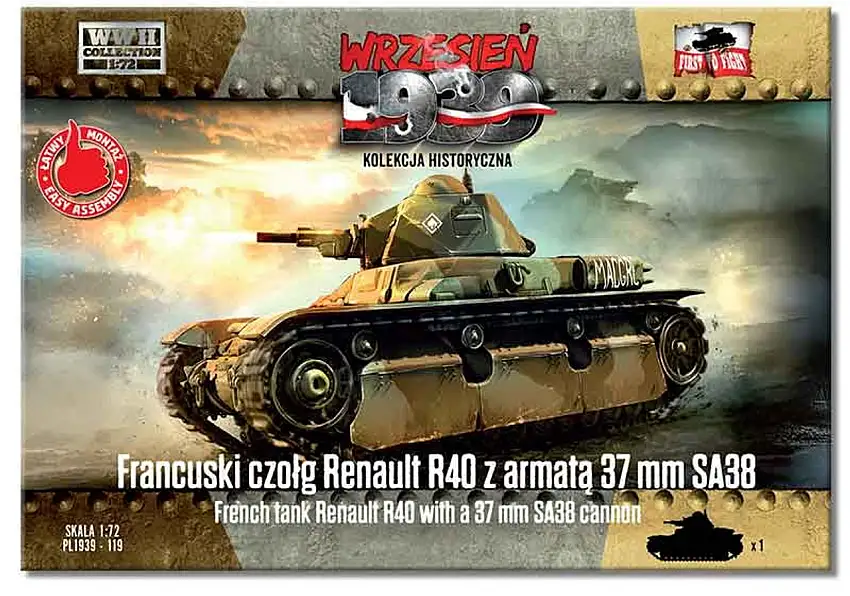 French Renault R40 Tank w/37mm SA38 Gun 1/72 First To Fight Models