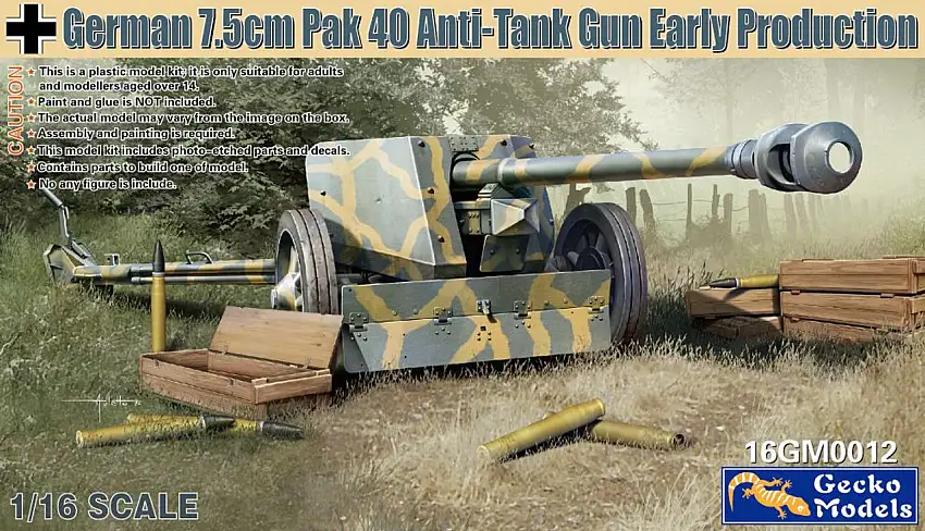 German 7.5cm PaK 40 Anti-Tank Gun Early Production 1/16 Gecko Models