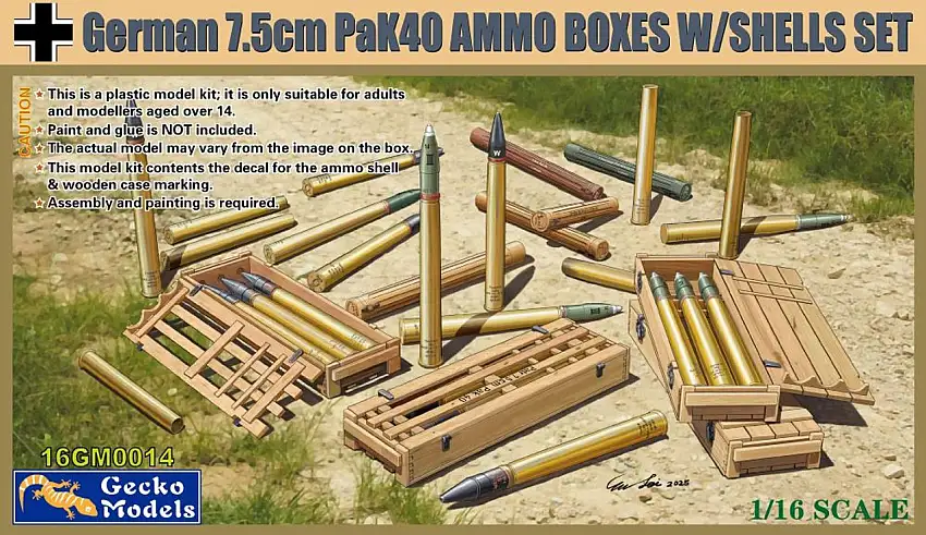 German 7.5cm PaK 40 Ammo Boxes w/Shells Set 1/16 Gecko Models