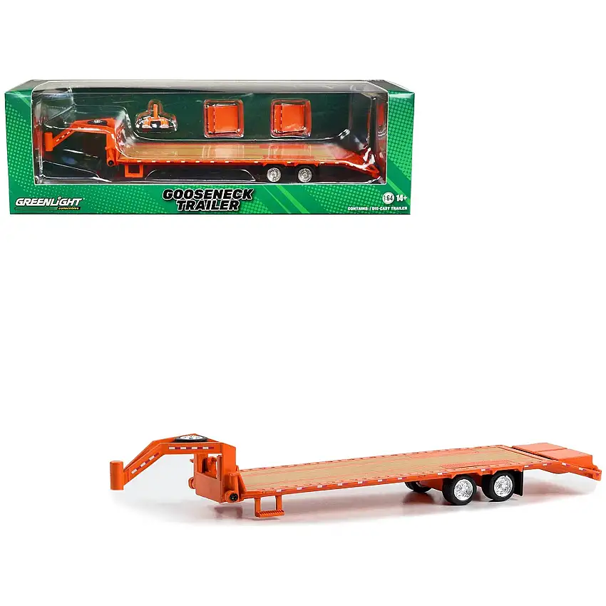 Gooseneck Trailer Orange with Red and White Conspicuity Stripes "Hobby Exclusive" Series 1/64 Diecast Model Car by Greenlight