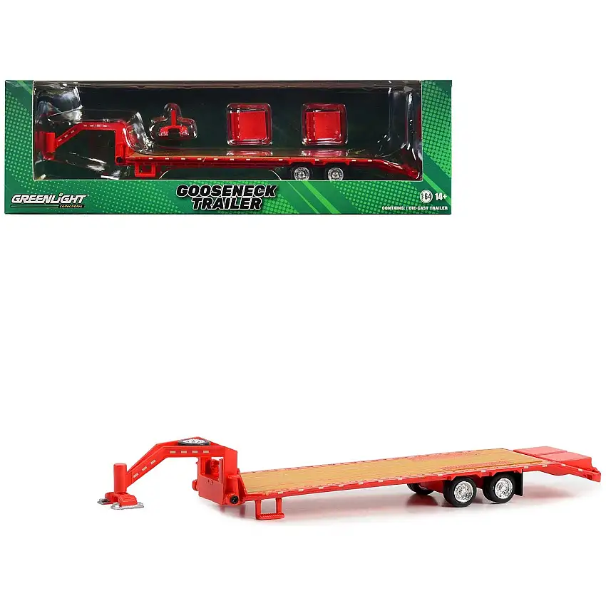 Gooseneck Trailer Red with Red and White Conspicuity Stripes "Hobby Exclusive" Series 1/64 Diecast Model by Greenlight