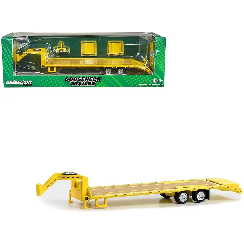 Gooseneck Trailer Yellow with Red and White Conspicuity Stripes "Hobby Exclusive" Series 1/64 Diecast Model Car by Greenlight
