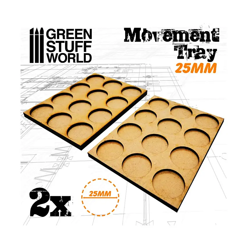 25mm Round Movement Trays - Skirmish Lines - 4x3