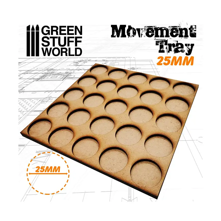 25mm Round Movement Trays - Skirmish Lines - 5x5
