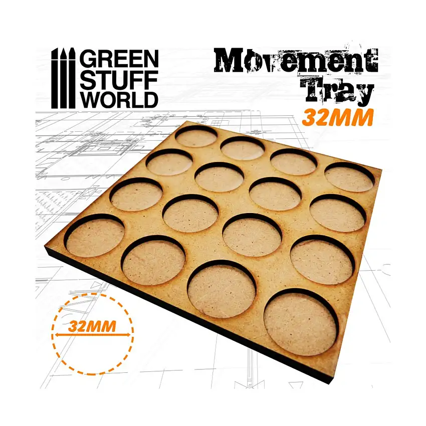32mm Round Movement Trays - Skirmish Lines - 4x4