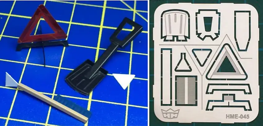 Winter Car Accessories (scraper, shovel, roadside warning triangle) 1/24-1/25 Highlight Model Studio (HMO45)