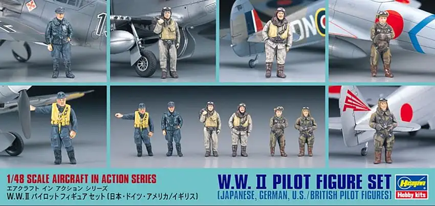 WWII Pilot Figure Set: US, German, British, Japanese 1/48 Hasegawa