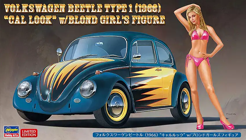 1966 VW Beetle Type 1 Cal Look Car w/Resin Girl Figure (Ltd Edition) 1/24 Hasegawa