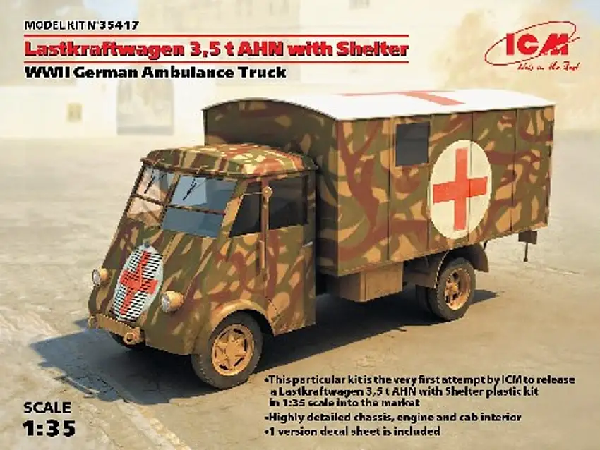 WWII Lastkraftwagen 3,5t AHN w/Shelter German Ambulance Truck 1/35 ICM Models
