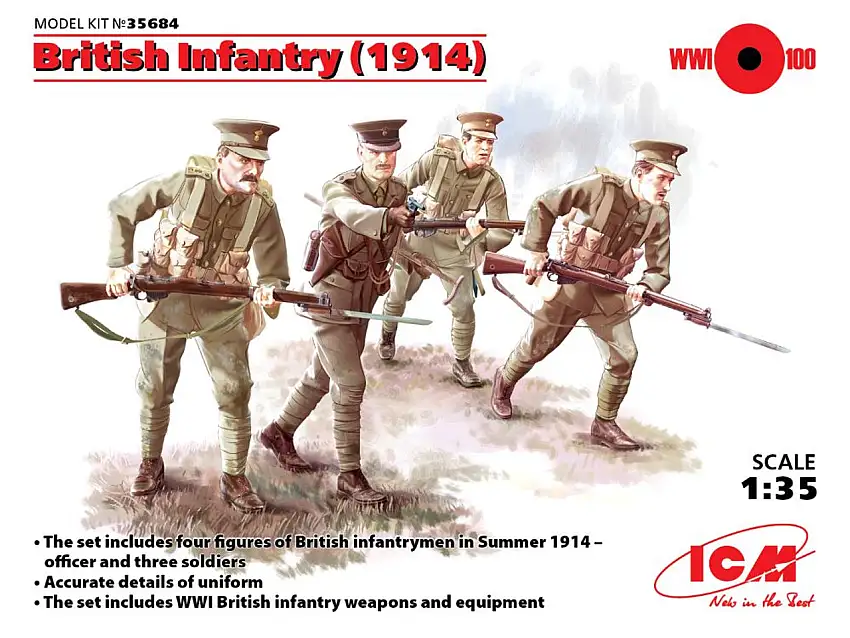 WWI British Infantry (4) w/Weapons 1914 1/35 ICM Models