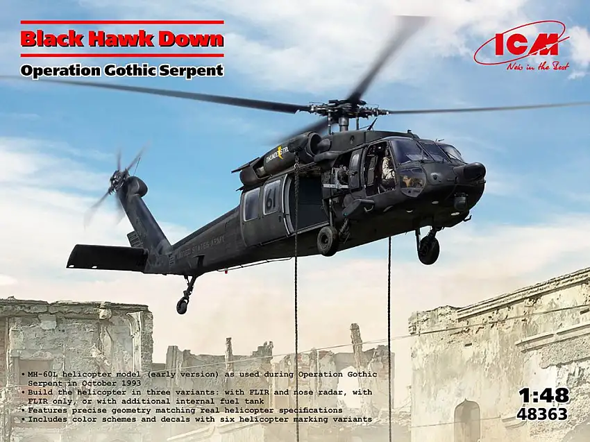 US Black Hawk Down MH-60L Helicopter Operation Gothic Serpent 1/48 ICM Models