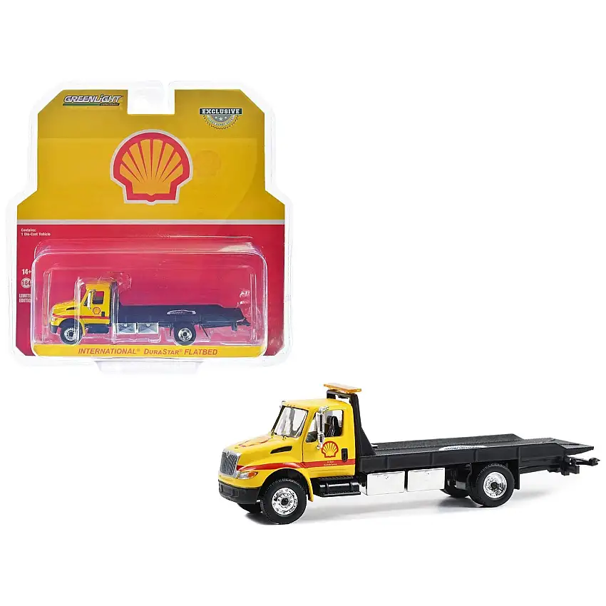 International Durastar 4400 Flatbed Truck Yellow "Shell Oil - Shell Roadside Service 24 Hour" 1/64 Diecast Model Car by Greenlight