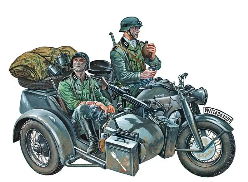 Zundapp KS750 Motorcycle w/Sidecar & Crew 1/35 Italeri