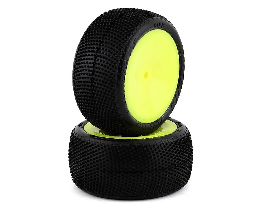 JConcepts Fuzz Bite LP 2.2" Pre-Mounted Rear Buggy Carpet Tires (Yellow) (2) w/12mm Hex (Pink)