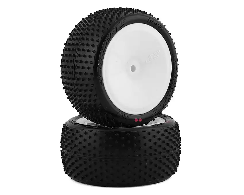 JConcepts Nessi 2.2" Pre-Mounted Rear Buggy Carpet Tires (White) (2) (Pink) w/12mm Hex