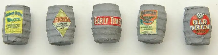 Custom Wood Barrels Gray, Whiskey (5) HO Scale JL Innovative