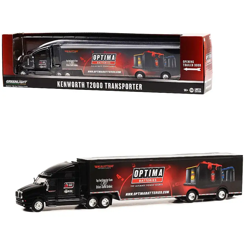 Kenworth T2000 Transporter Black "OPTIMA Batteries: The Ultimate Power Source" "Hobby Exclusive" Series 1/64 Diecast Model by Greenlight