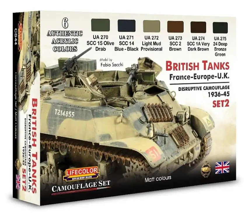 British Tanks France, Europe, UK 1936-45 Disruptive #2 Camouflage Acrylic Set (6 22ml Bottles) Lifecolor