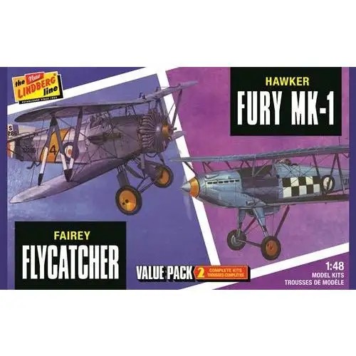Lindberg Fairey Flycatcher & Hawker Fury 2-PACK 1/48 Scale Model Kit