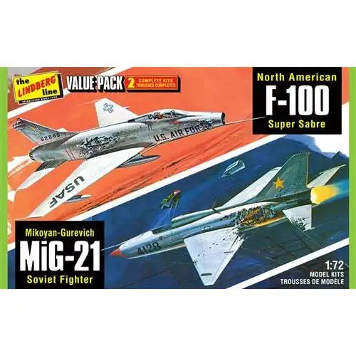 Lindberg Vietnam Era Fighters (F-100 Supersabre & Mig-21BD) 2 Pack 1/72 Scale Model Kit