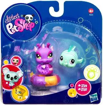 Littlest Pet Shop 2010 Assortment A Series 1 Seahorse & Clown Fish Figure 2-Pack #1314, 1315 [Purple & Blue with Inner Tube]