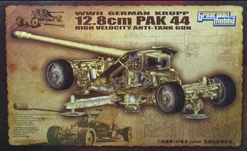 WWII German Krupp 12.8cm Pak 44 Anti-Tank Gun 1/35 Great Wall Hobby