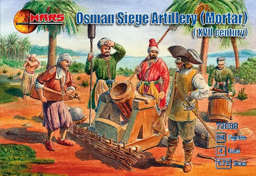 XVII Century Osman Siege Artillery (Mortar) (24 w/4 Guns) 1/72 Mars Models