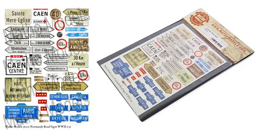 WWII Normandy Road Signs, Printed Paper (49 different) 1/35 Matho Models