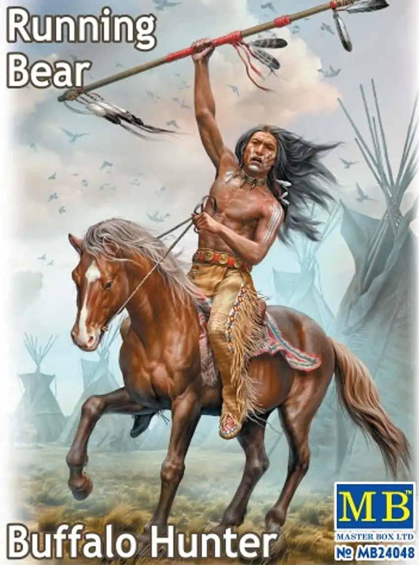 Running Bear Buffalo Hunter Indian Holding Spear Riding Horse 1/24 Masterbox