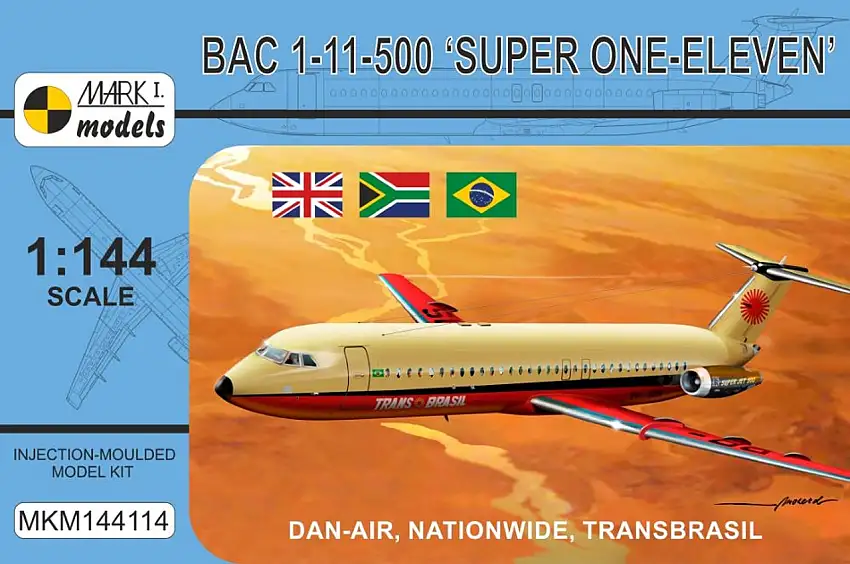 BAC 1-11-500 Super One-Eleven Passenger Airliner (Dan-Air London, Nationwide Africa, Trans-Brazil) 1/144 Mark I Models